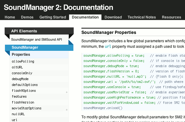 SoundManager 2: Documentation Screenshot