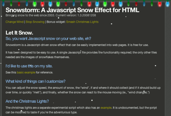 Snowstorm javascript snow effect: Screenshot